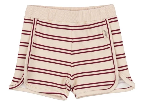 Råhvide sweat-shorts med mørkerøde striber fra Petit Piao PP728 off white dark red